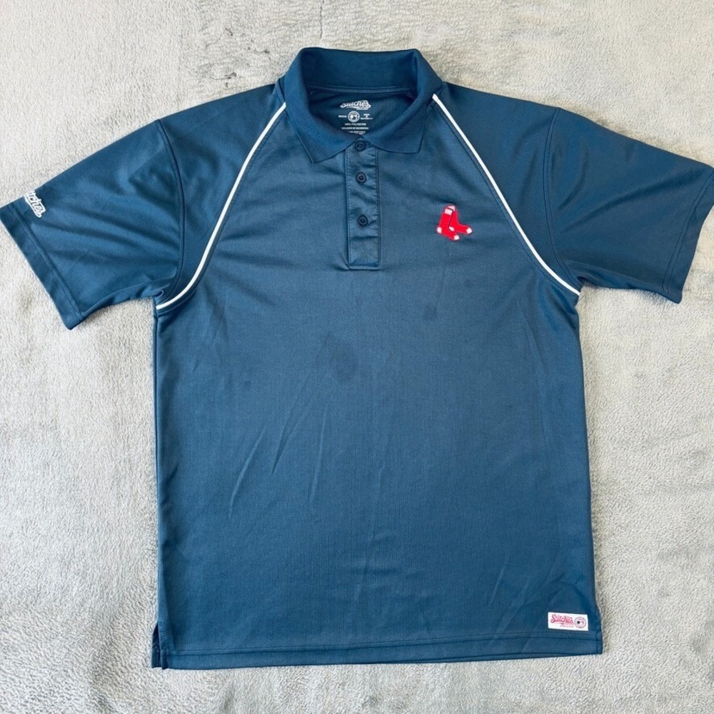 Boston Red Sox Polo Shirt Mens M Blue Button MLB Baseball Stitches Athletic Gear